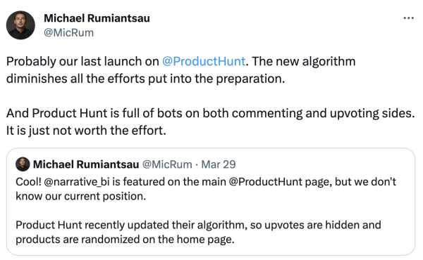 
                    Выход на Product Hunt в 2023 году: обзор нового алгоритма, 3 реальных кейса, 24 полезные ссылки            