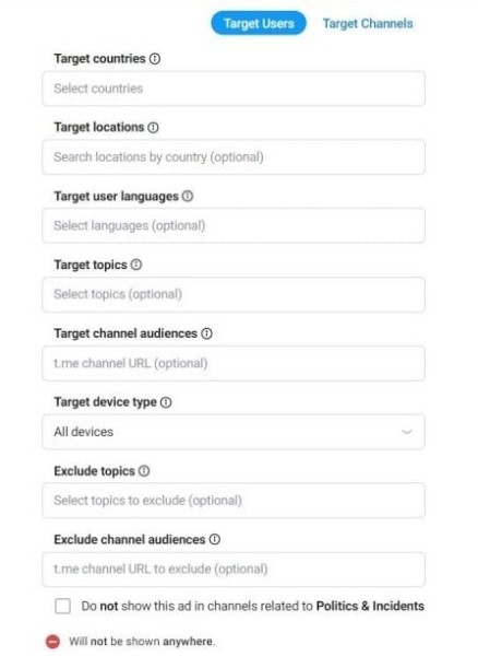 
                    Обновление Telegram Ads. Как Target channel audiences повлияет на всю рекламу в Телеграме            